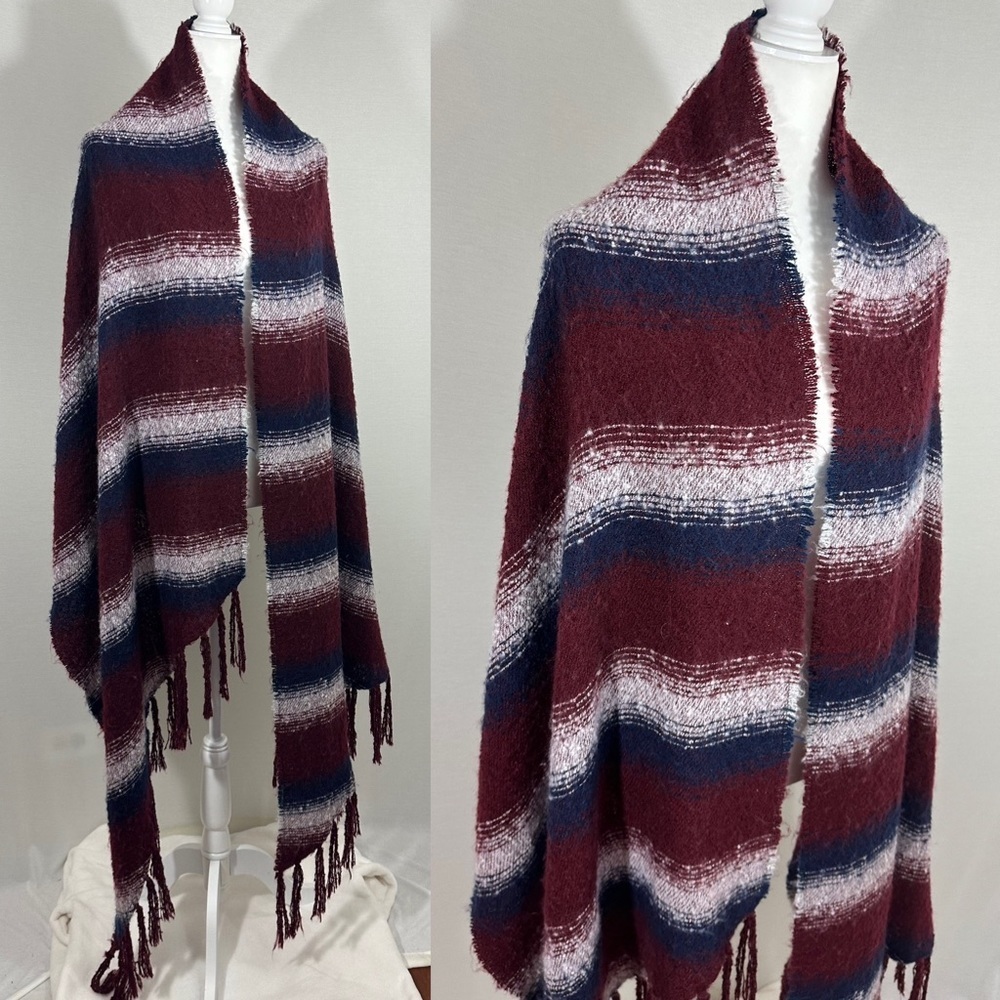 Altar’d State Body Scarf Shawl with Tassels in Blue Maroon and White